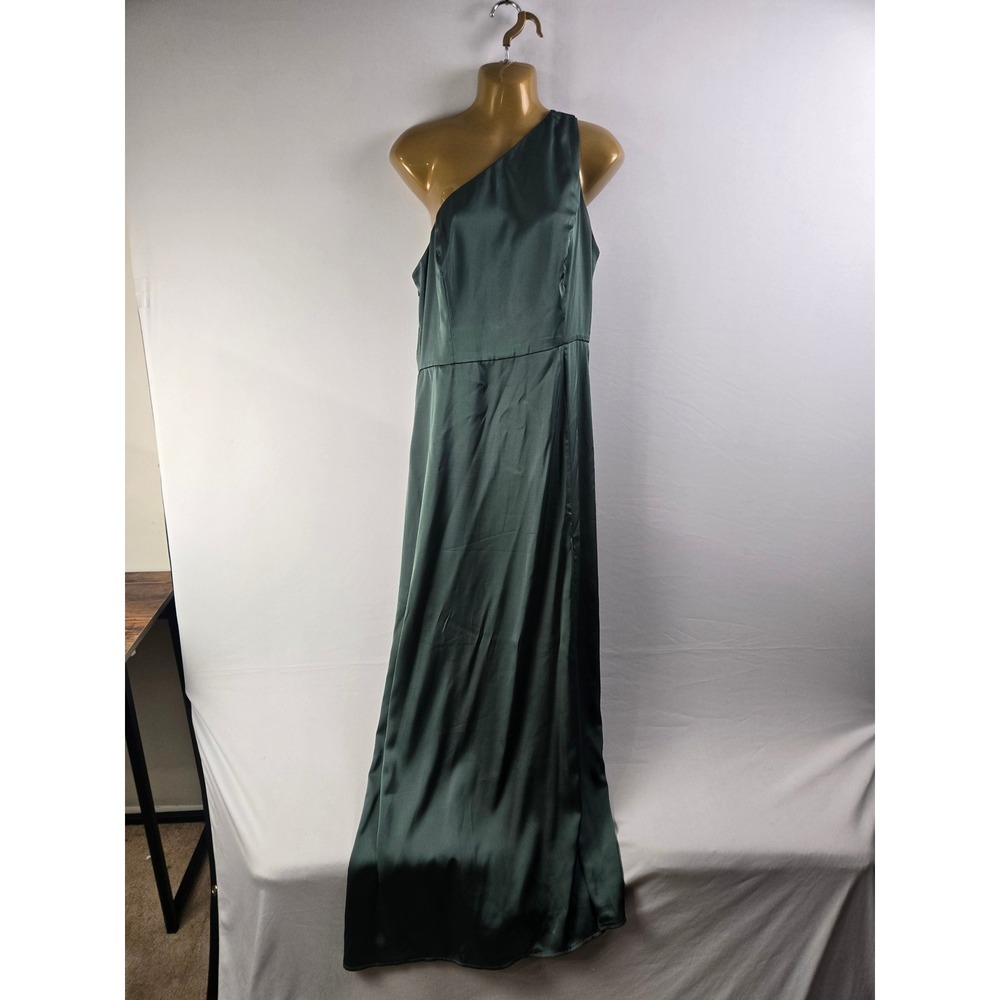 Birdy Grey One Shoulder Satin Maxi Dress Dark Green XXL Formal Bridesmaid Gown
